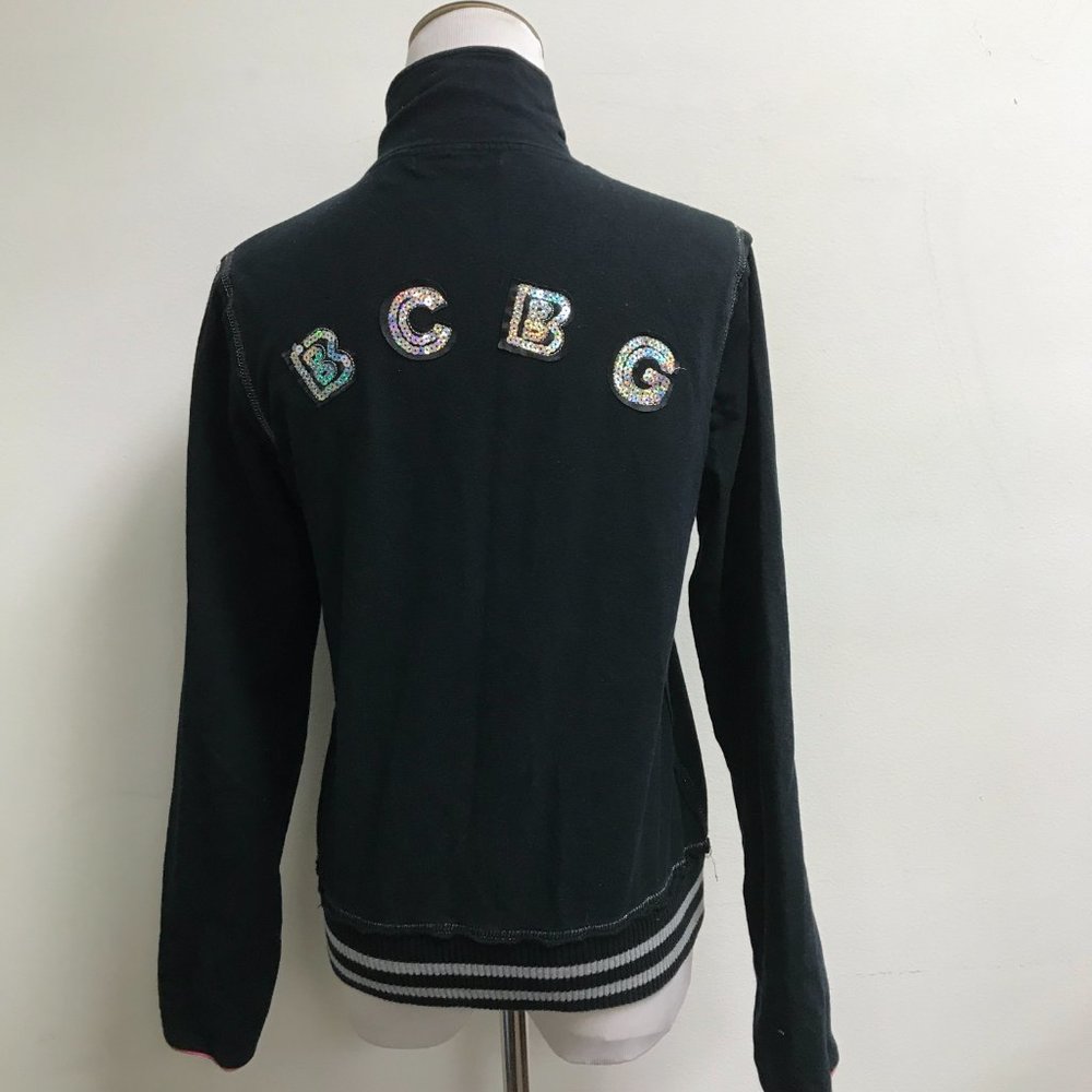 BCBG max azria sport black zip sequin zip track sweater jacket S vintage top